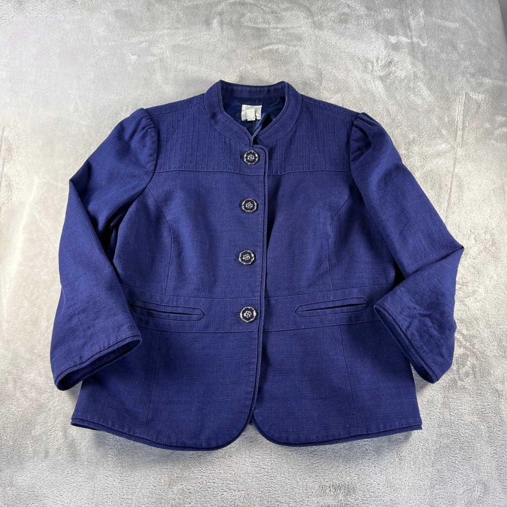 Y2K Vintage 2004 Halogen Statement Blazer Jacket L Blue Mock Neck Textured